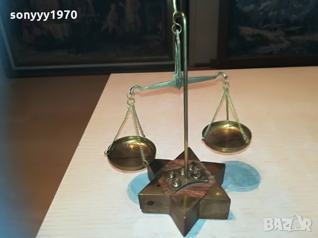 везни-18х14х10см-ретро колекция-дърво мед/месинг, снимка 11 - Колекции - 29850593