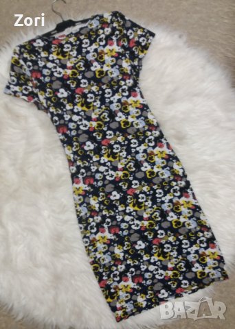 Рокля по тялото с принт теменужки, снимка 5 - Рокли - 42545375