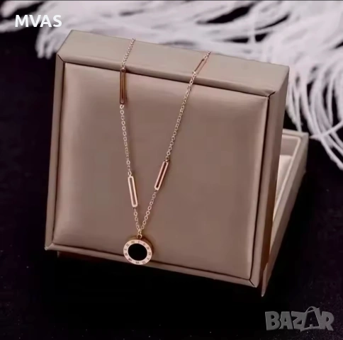 Нови дамско колие + кръгли обеци Zara дизайн черни с розово злато, снимка 2 - Бижутерийни комплекти - 52582793