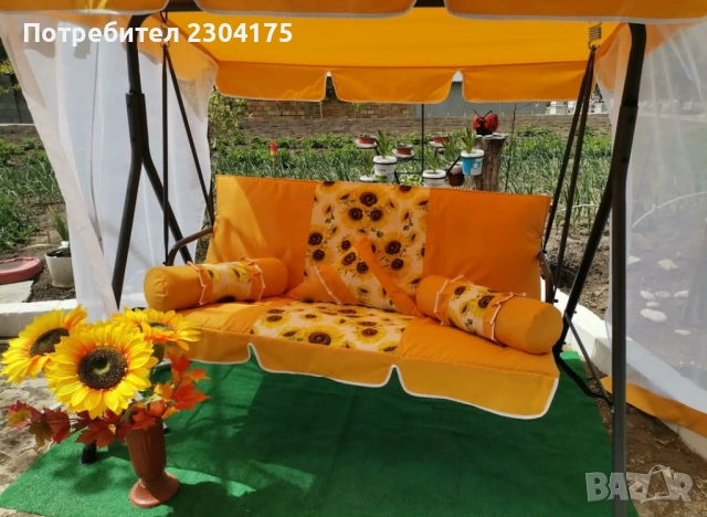 Комплект тапицерия за градинска люлка тройка -основни елементи- сенник и седалка с облегалка мека ча, снимка 3 - Градински мебели, декорация  - 54114828