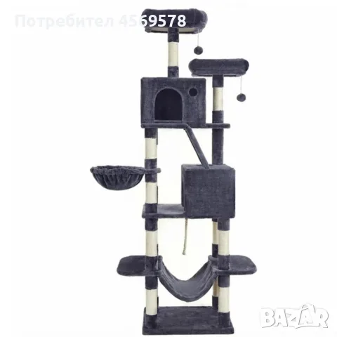 🐱 Драскалка за котки Dark Gray 206 см – XXL катерушка с къщички, хамаци и платформи!🐈🐈‍⬛, снимка 10 - За котки - 55348749