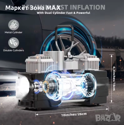 Супер Компресор за Гуми с Куфар – Бързо и Лесно Надуване до 150 PSI, снимка 2 - Аксесоари и консумативи - 52893581