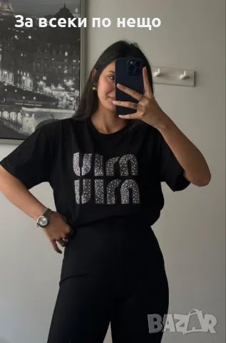 Miu Miu Дамска Тениска С Бродирано Лого И Пришити Камъни👚Дамска Блуза С Къс Ръкав-2 Цвята Код A500