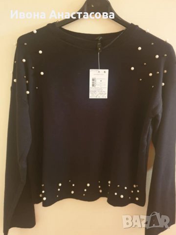 БЛУЗКА ОТ ПЛЕТИВО С ПЕРЛИ, снимка 1 - Блузи с дълъг ръкав и пуловери - 31006816