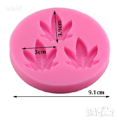 3 листа листо Клен Явор Канабис силиконов молд форма фондан гипс шоколад, снимка 2 - Форми - 37004349