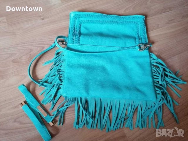 ANTONELLO SERIO дамска чанта, естествена кожа, ресни, петролено-синьо , снимка 5 - Чанти - 30319789