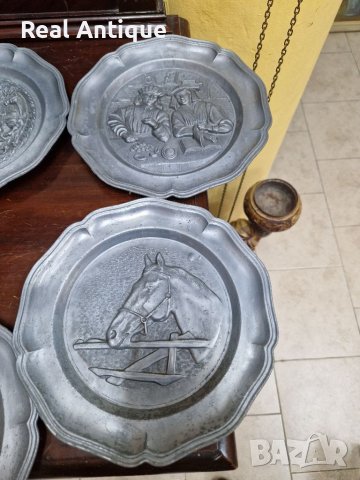 Антикварен лот от 5 броя чинийки за стена цинкови , снимка 2 - Антикварни и старинни предмети - 39422204