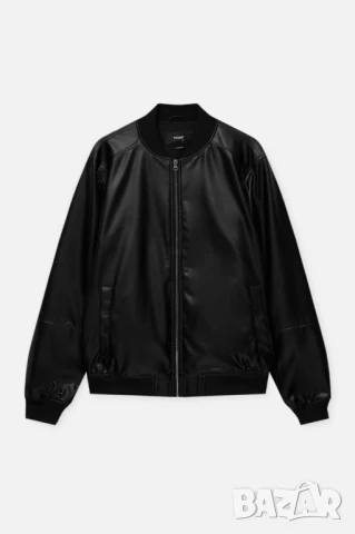 Мъжко бомбър яке от изкуствена кожа Pull&Bear, Черно, XL