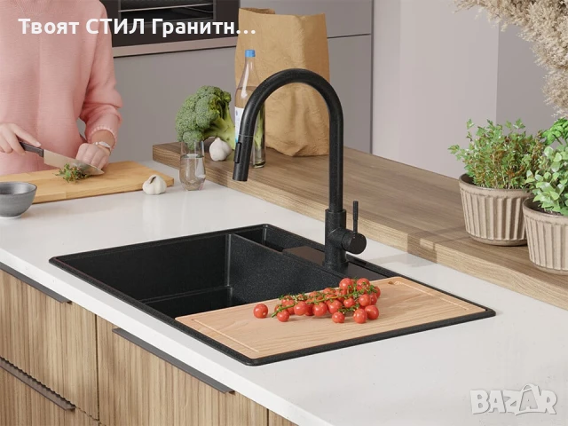 Черна кухненска гранитна мивка Париж 80 Work&Store 780 x 530 мм