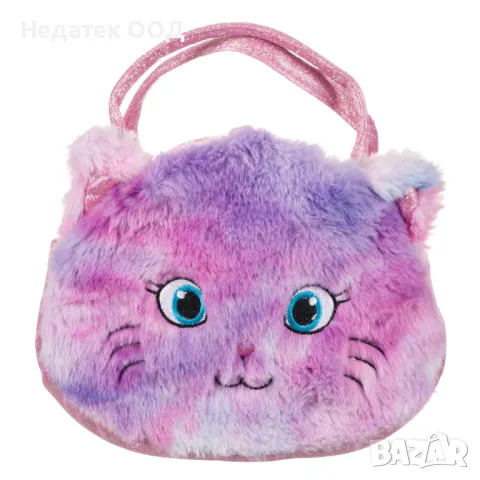 Плюшена котка в чанта, Бяла/ лилава, снимка 3 - Плюшени играчки - 47402096