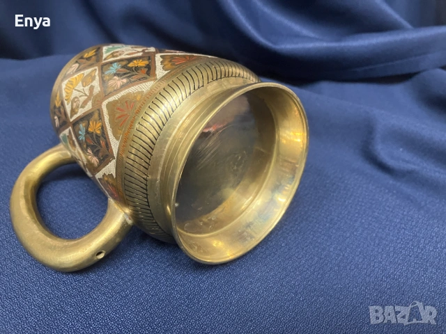 Месингова халба (чаша ), гравирана и рисувана, снимка 3 - Антикварни и старинни предмети - 53371927