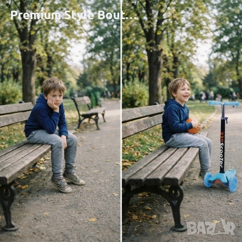 Детска тротинетка 21st Scooter със светещи колела, сгъваема, до 50кг – Синя, снимка 3 - Други - 53943131