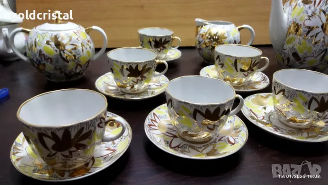 стар руски порцелан чаши за кафе чайник заханица латиера залатая осень, снимка 3 - Антикварни и старинни предмети - 48734136