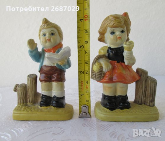 2 бр  стари фигури момче момиче керамика порцелан, червена шапчица, снимка 3 - Декорация за дома - 29125581