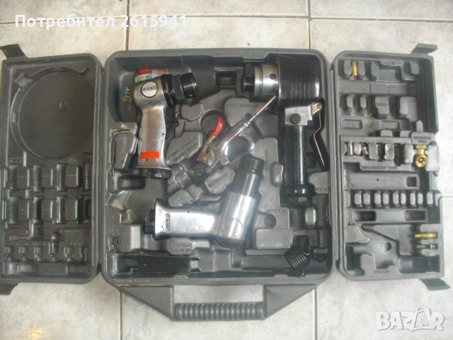 Немски Комплект 4 бр. Пневматични Инструменти-Пневматичен Ексцентър Виброшлайф/Секач Къртач/Обдухвач, снимка 3 - Други инструменти - 42097313