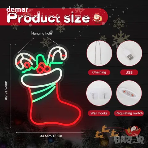 Коледна LED неонова табела WingFly, с USB захранване (коледен чорап), снимка 2 - Декорация за дома - 48209422