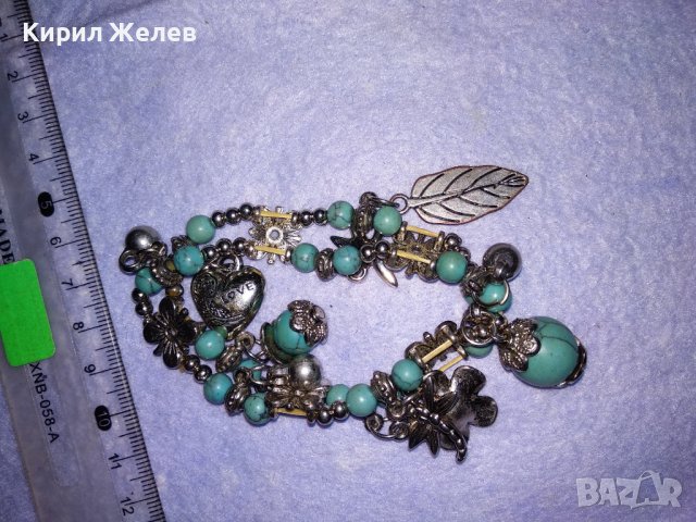 КРАСИВА ФЛОРАЛНА ЛАСТИЧНА МОДНА ЛЯТНА АРТ ГРИВНА ПОСРЕБРЕНА ТЮРКОАЗЕН ТИП 34777, снимка 4 - Гривни - 39144321