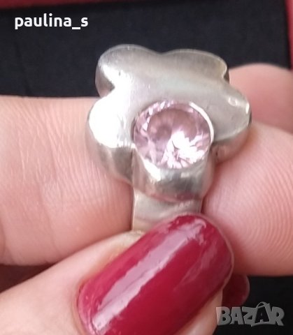Винтидж / Стар сребърен пръстен с Морганит проба 925 , снимка 5 - Пръстени - 42322435