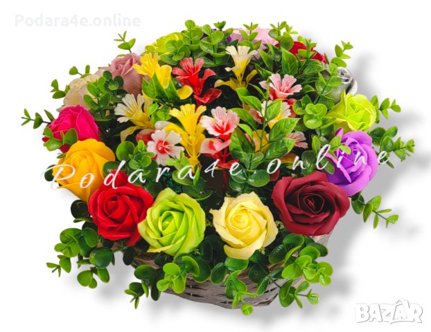 Ратанова кашпа с 15 броя ароматни сапунени рози , снимка 8 - Дамски парфюми - 43670787