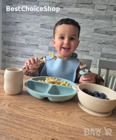 PandaEar Силиконов комплект за хранене за бебета с вендузи – 6 части