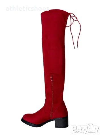 Дамски чизми в червено от еко велур, снимка 3 - Дамски ботуши - 39655610