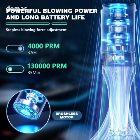 Безстепенна електрическа въздушна духалка 130000 об/мин. сгъстен въздух, черна, снимка 2 - Други стоки за дома - 52444979