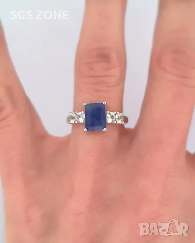 Сребърен Пръстен със Сапфири , снимка 6 - Пръстени - 50378254