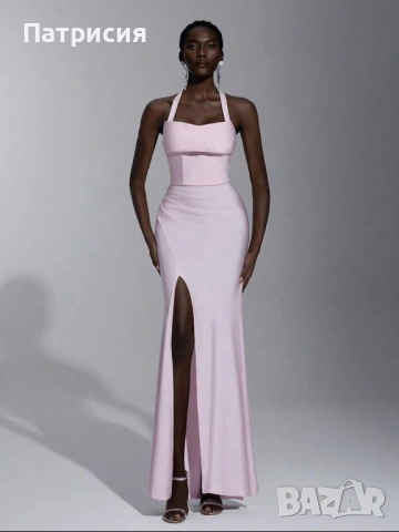 Чисто нова Елегантна, официална, дълга розова рокля с цепка, размер L  Л, еластан, за бал или сватба