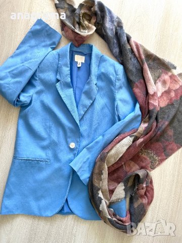 Сако в наситен син цвят и шал подарък към него , снимка 8 - Сака - 42576972