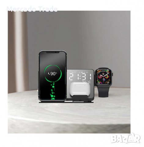 4 в 1 Зарядно Mercado Trade, Станция за зареждане, Часовник и температура, USB, Черен, снимка 5 - Безжични зарядни - 39503822