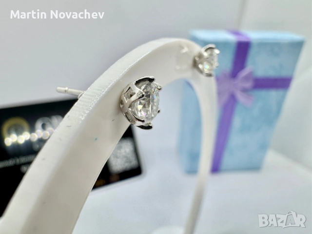 Сребърни обеци с мойсанит (Диамант) 0.5 карата, снимка 4 - Обеци - 53889248