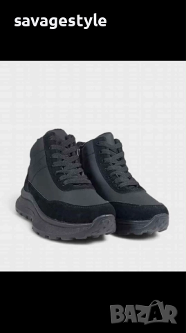 Топли зимни дамски боти в черно с цип и връзки 