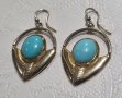 Vintage сребърни обеци с тюркоази и позлата , снимка 1