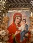 Руска домашна празнична икона Тихвинская чудотворна богородица от 19-ти век, снимка 4