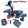 Комплект Акумулаторни Безчеткови Машини 4в1 от Kraftworld Ъглошлайф,Гайковерт,Винтоверт и Перфоратор, снимка 2