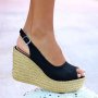 Сандали на платформа - черен велур - S535, снимка 3