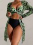 Дамски моден бански костюм от три части с тропически принт - 023