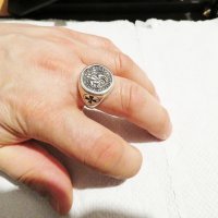 Стар Мъжки сребърен пръстен тамплиерски с ордена sigillvm militum xpisti - Войни на Христа., снимка 7 - Пръстени - 31121311
