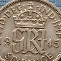 Сребърна монета 0.500 проба 6 пенса 1945г. Великобритания крал Джордж шести 40396, снимка 4 - Нумизматика и бонистика - 42752451