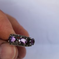 Дамски сребърен пръстен аметист с маркезити, снимка 3 - Други ценни предмети - 44278660
