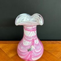Немска стъклена ваза ръчна изработка с подпис, снимка 3 - Вази - 44445429