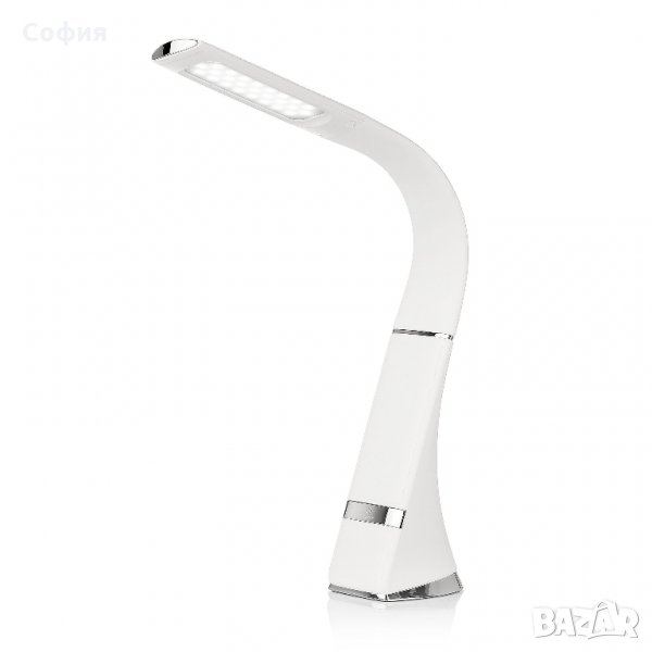 LED настолна лампа DESK LAMP, Li-Ion батерия, Кожена, 3-степенна димируема, гъвкава глава, Бял, снимка 1