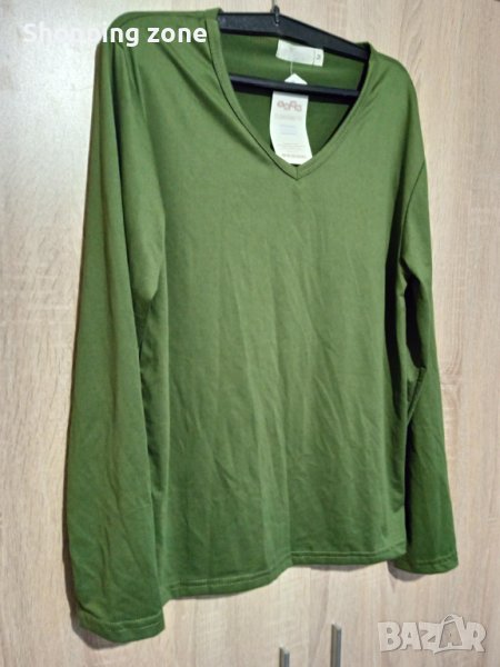 Маслено зелена тънка блуза с дълги ръкави, снимка 1