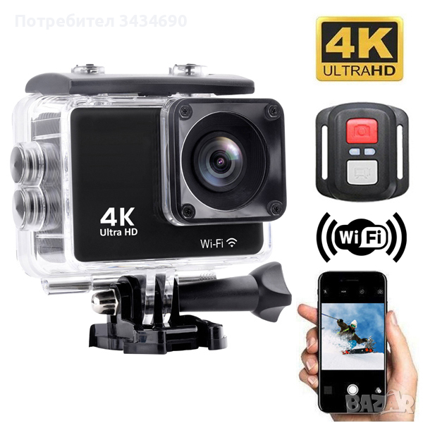 Спортна камера 4K водоустойчива 30 метра WiFi 170 градуса /SPK066/, снимка 1