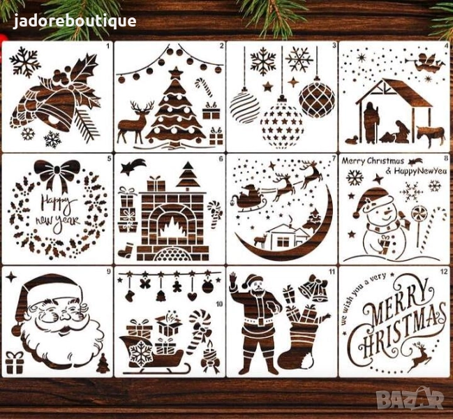 Шаблон стенсил 13х13 см Коледна серия - различни видове, снимка 1