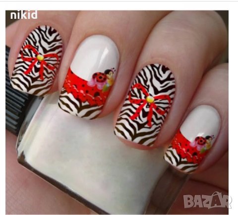 A003 Зебра шарка с панделка и калинка слайдер ваденки водни стикери за нокти маникюр татос, снимка 1