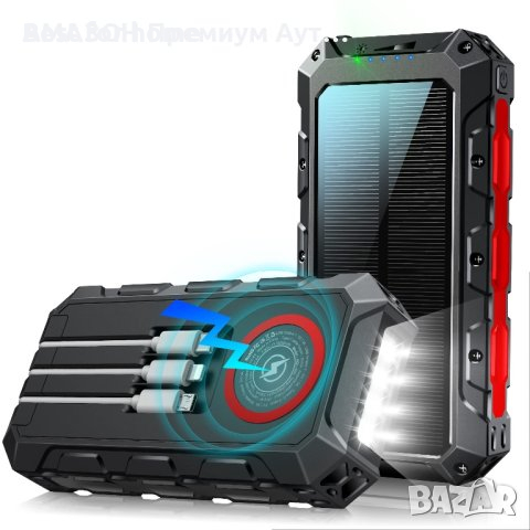Мощна външна соларна батерия 36000mAh с фенер, функция безжично зареждане, снимка 1