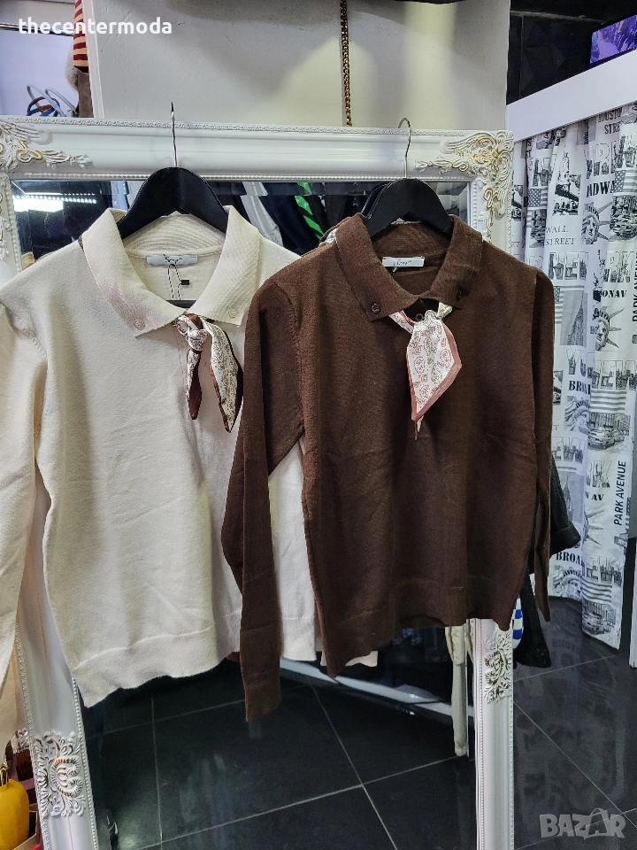 Дамска блуза ,тънко плетиво с шалче , снимка 1