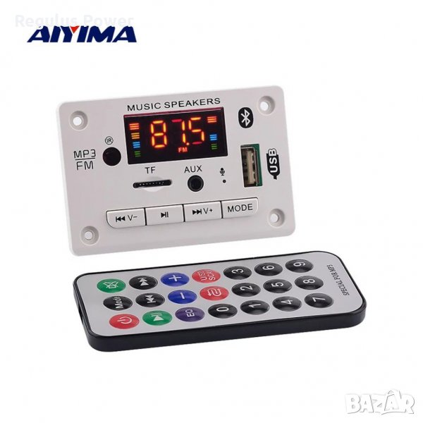 Mp3 плеър аудио модул за вграждане AIYMA 5V/12V Bluetooth 5.0/Sd/USB/Fm/Mic/AUX, снимка 1