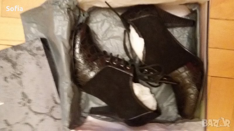 Обувки с връзки на ток, ест.кожа и велур с над 50% отстъпка, снимка 1